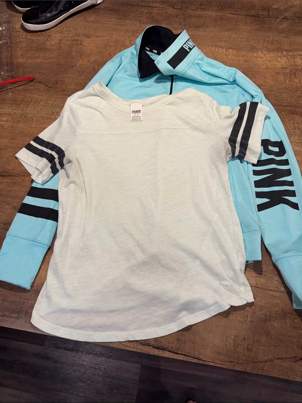 Pink Victoria’s Secret Mint Green Athleisure Bundle Medium Quarter Zip & Varsity